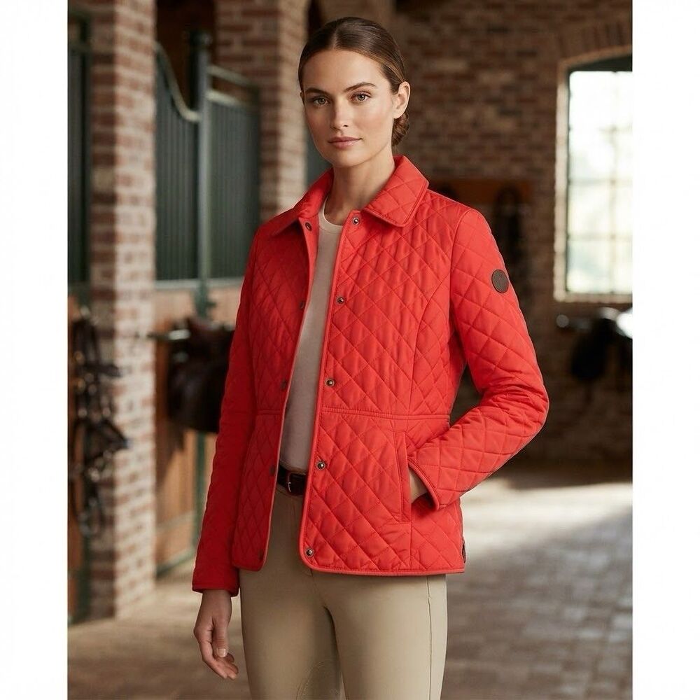 Ralph Lauren Quilted Lightweight Jacket Sz S Orange Barn Chore Riding Equestrian